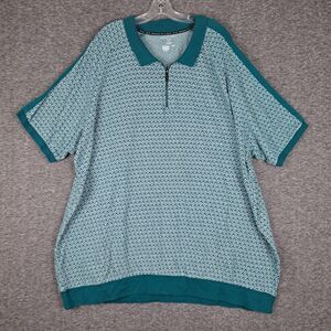 Shaquille O'Neal Big Men's Zipper Polo Shirt Teal Green Blue Print Size 4XLT